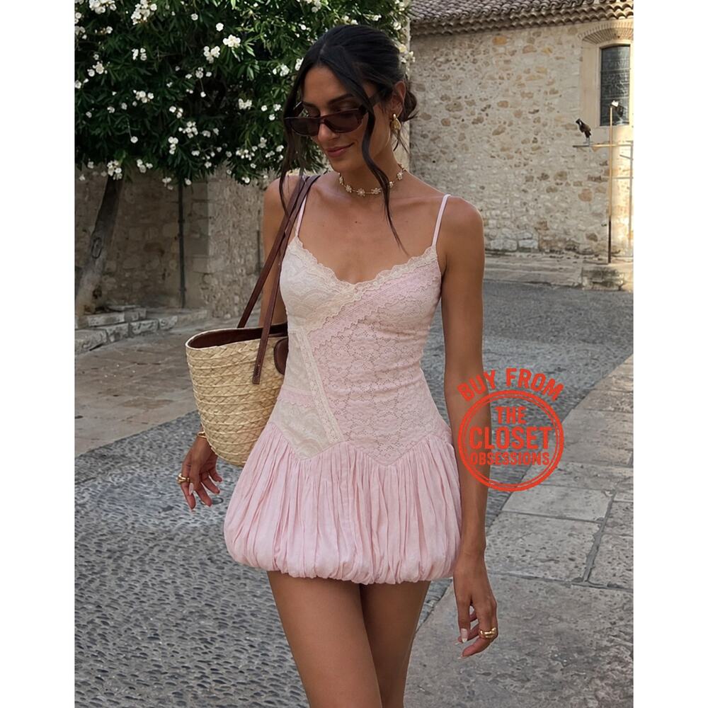 Zara NWT Pink Lace Bubble Hem Spaghetti Strap Mini Dress S - Picture 9 of 13